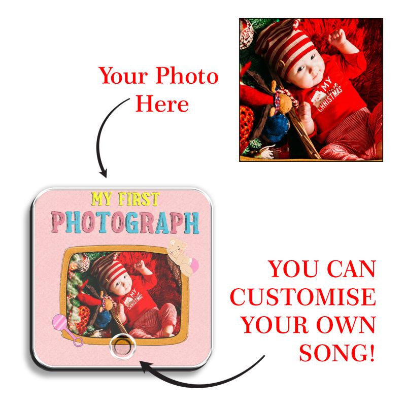 Personalized My First Photograph Theme Musical Fridge Magnet Newborn Baby Photo Frame Gift for New Parents & Baby Shower